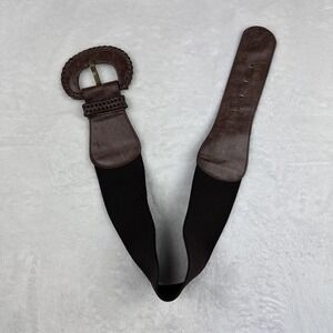Elastic Faux Leather Belt Brown Wide 26" M
